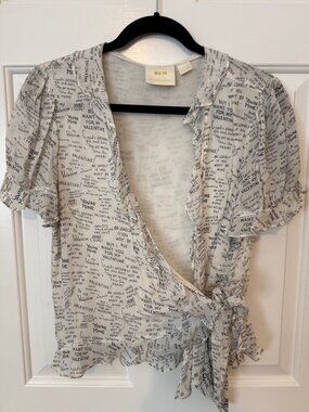 Anthropologie "Valentine" Print Sheer Wrap Top_Size Med